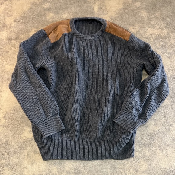 J.CREW Other - J Crew Woodsman Sweater Men's XL Gray Cotton Crew Suede Leather Patch